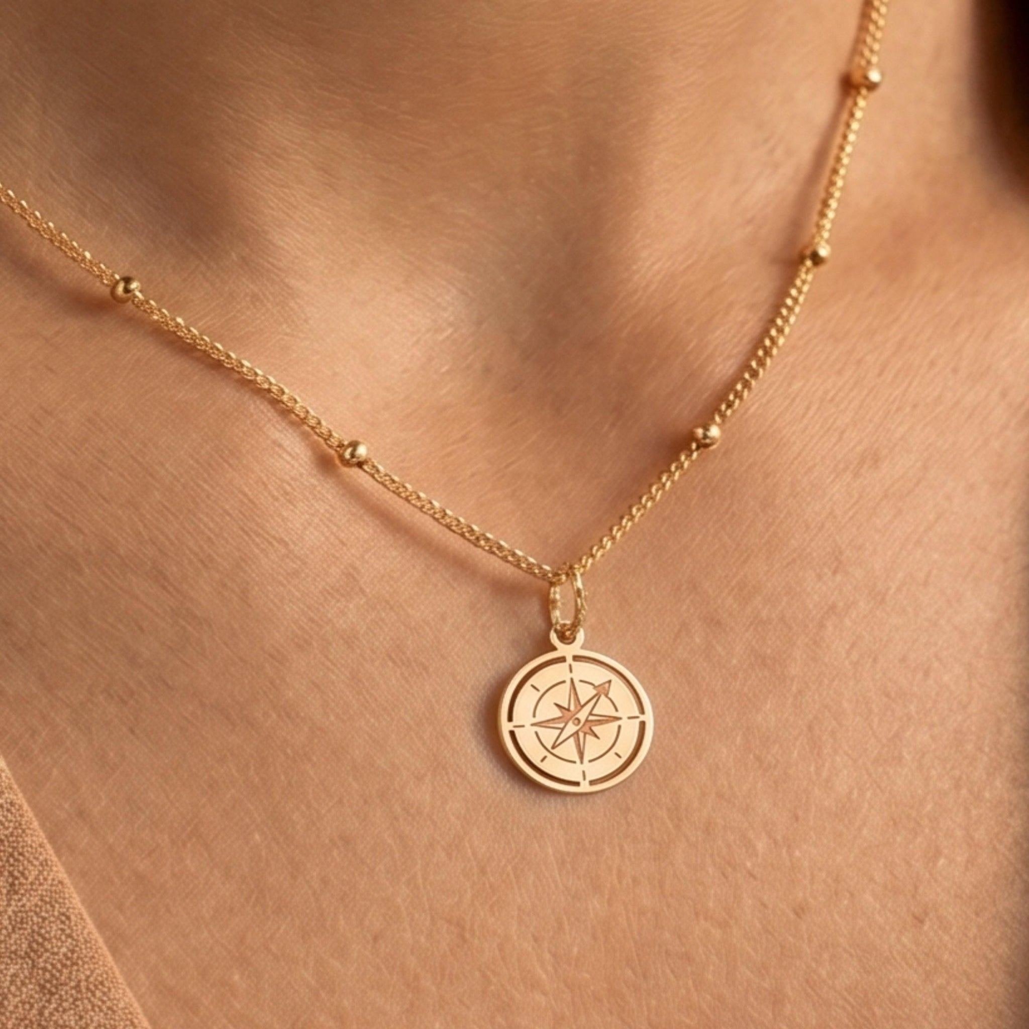 Compass Medallion Beady Necklace