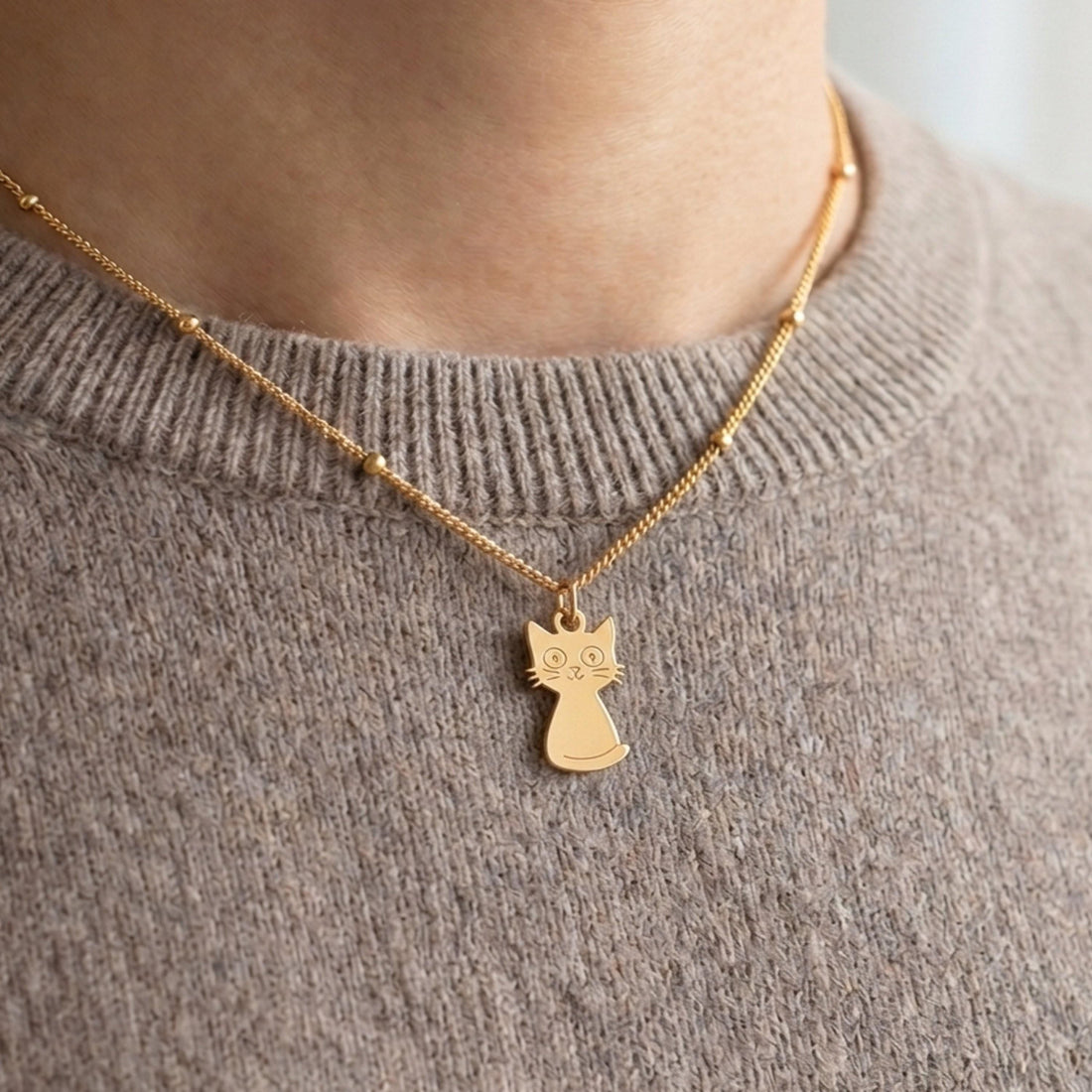 Cat Charm Beady Necklace