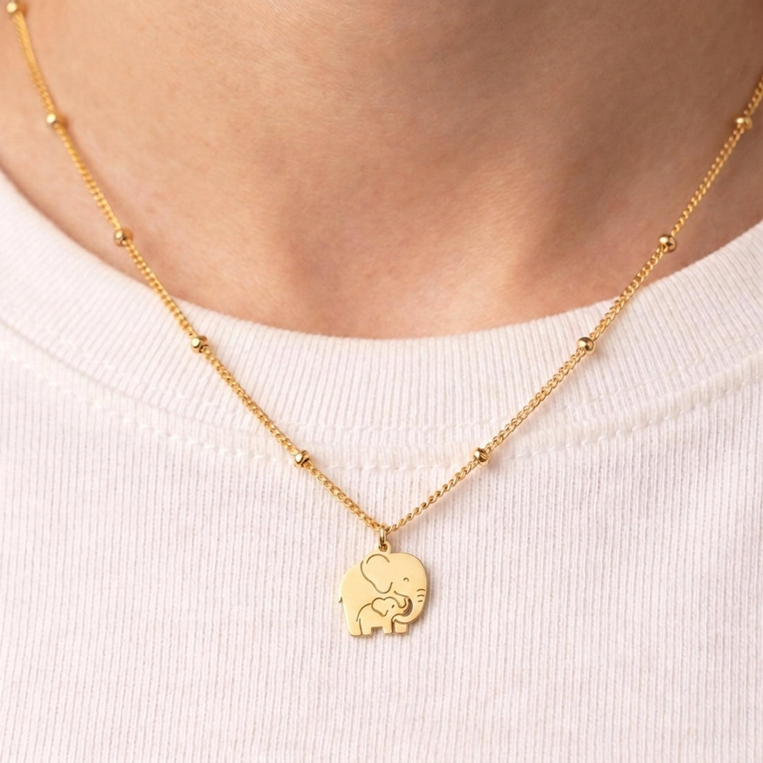 Elephant Mom Calf Charm Necklace