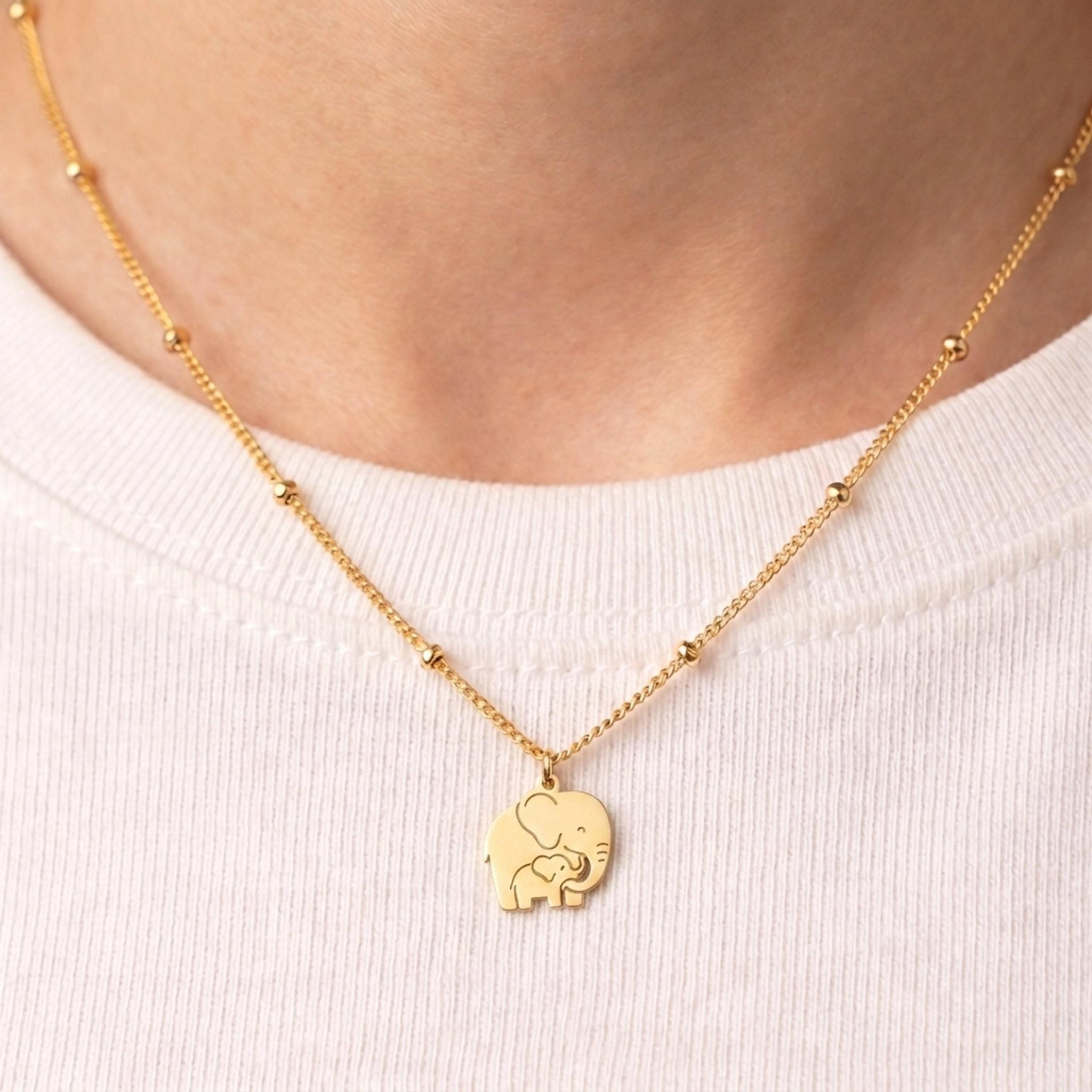 Elephant Mom Calf Charm Necklace