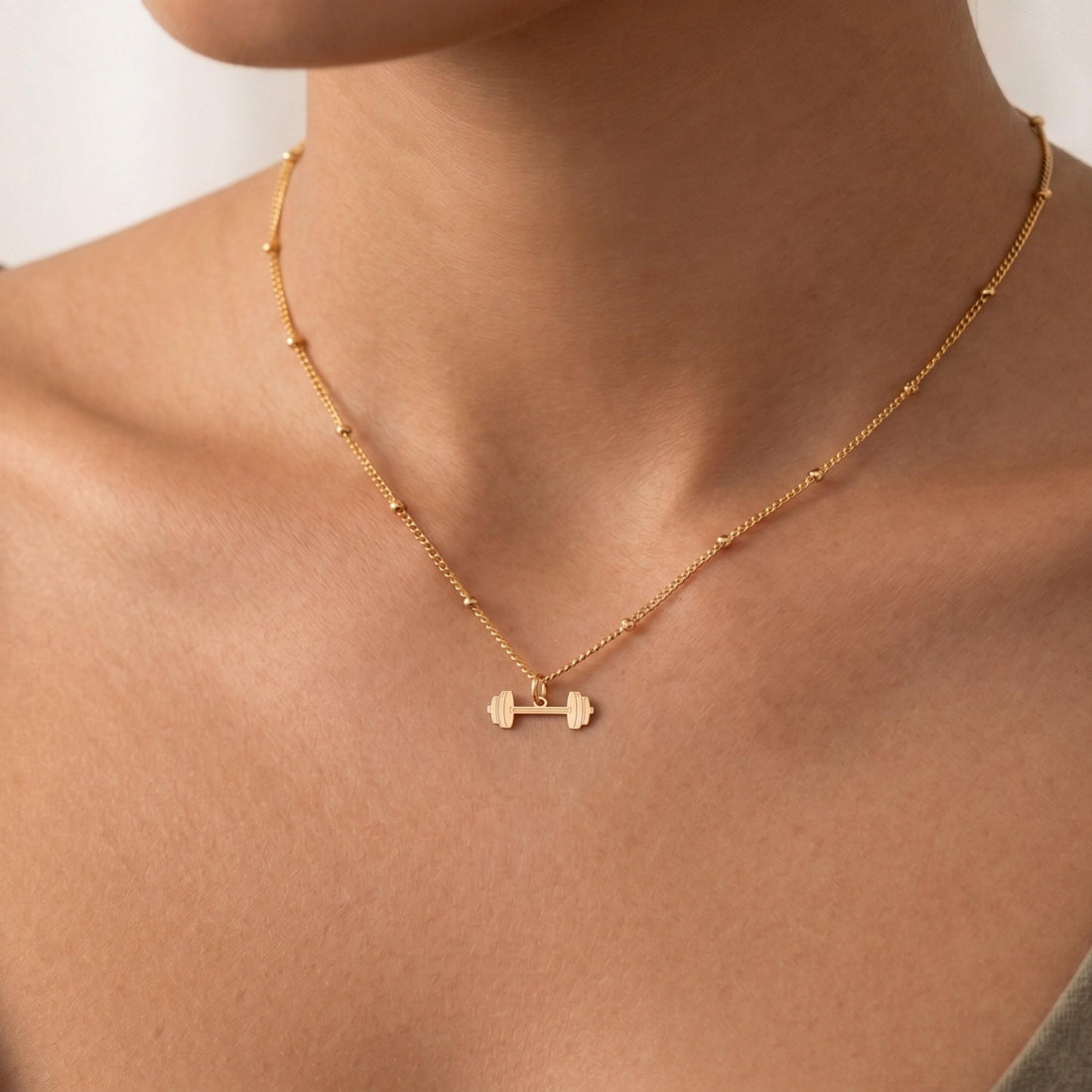 Dumbbell Charm Beady Necklace