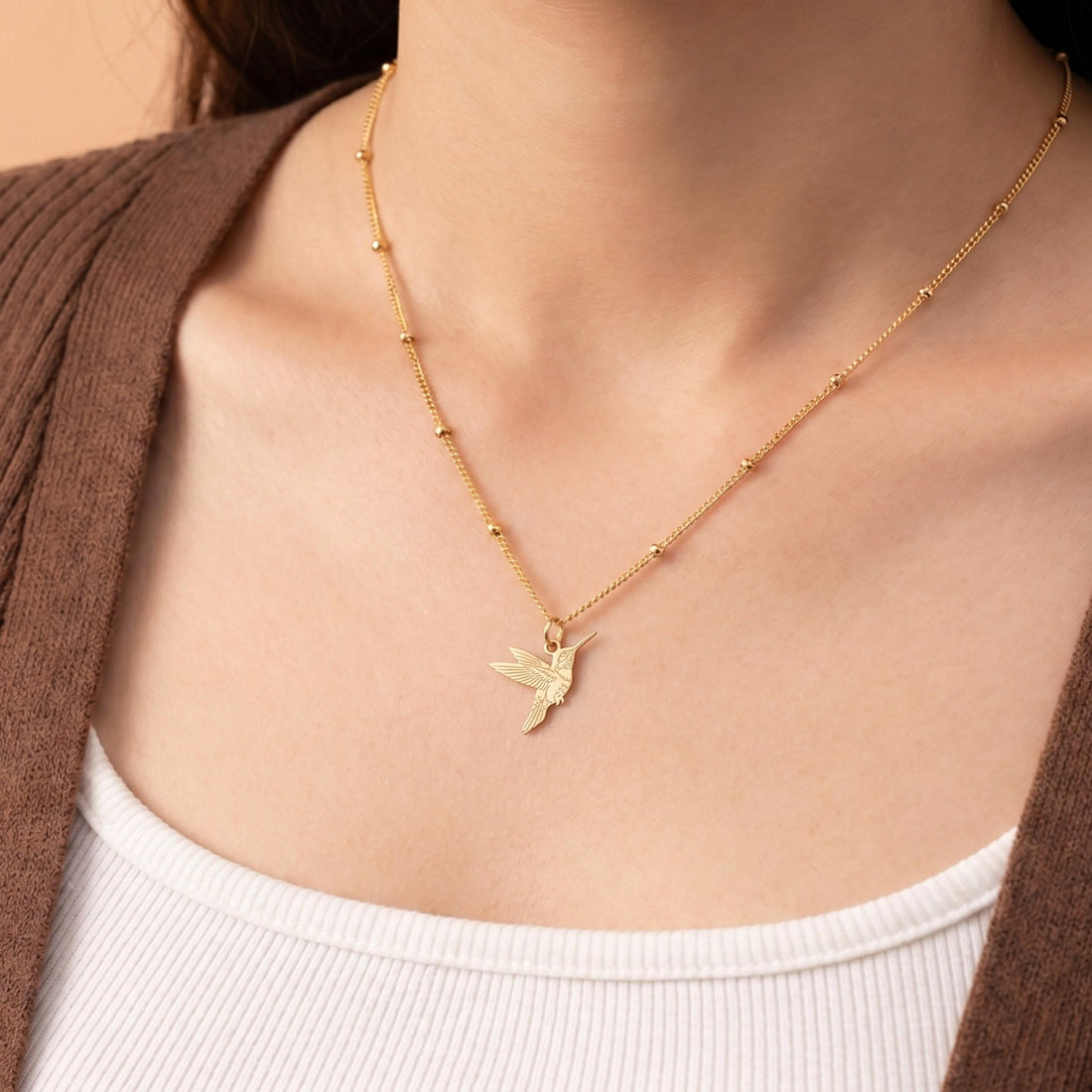Hummingbird Charm Beady Necklace