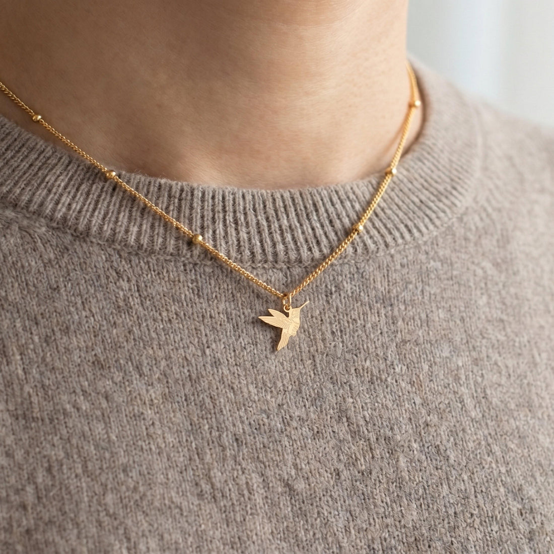 Hummingbird Charm Beady Necklace