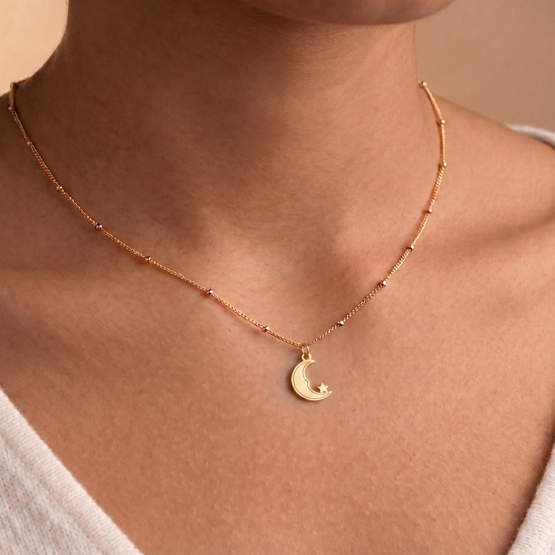 Crescent Moon Star Necklace