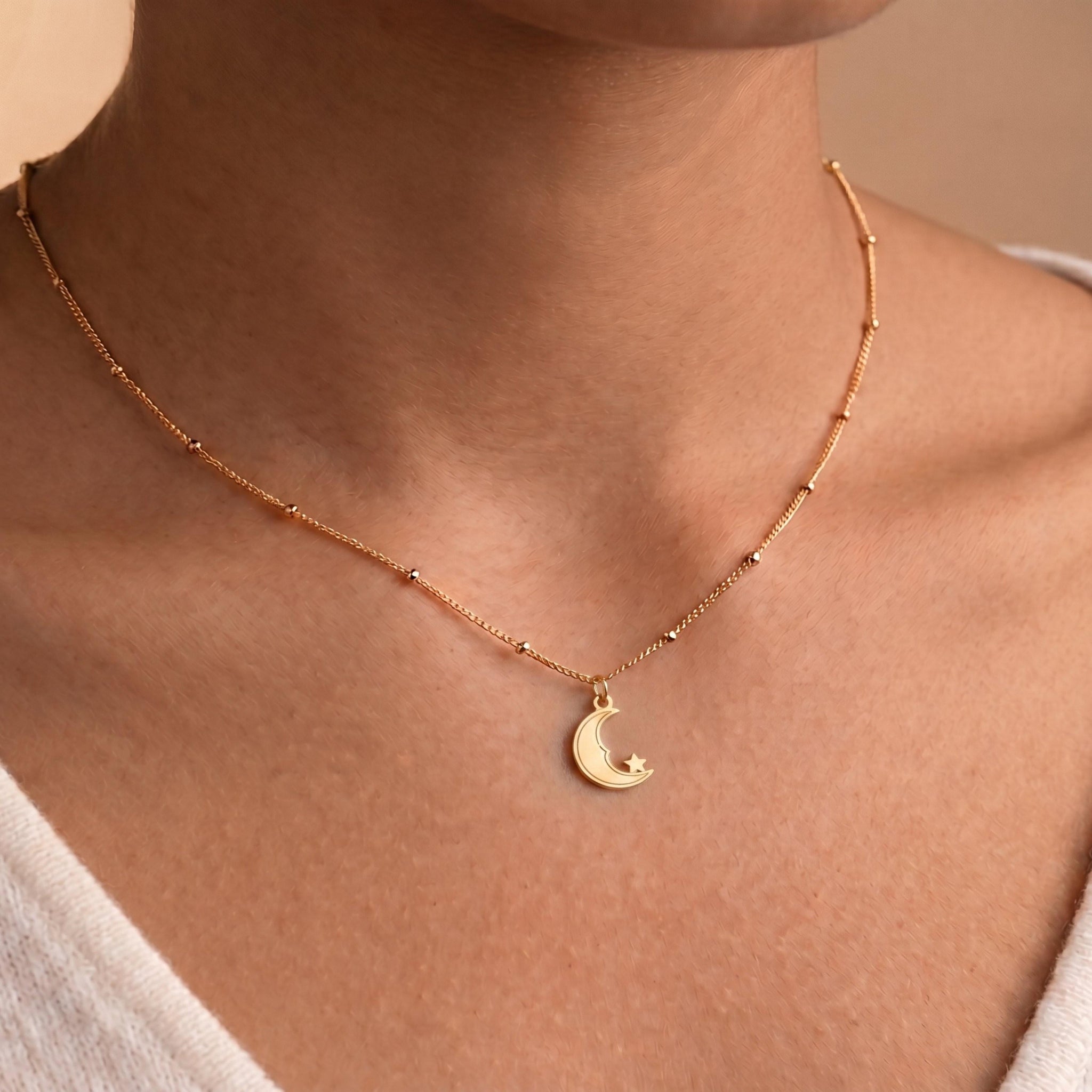 Crescent Moon Star Necklace