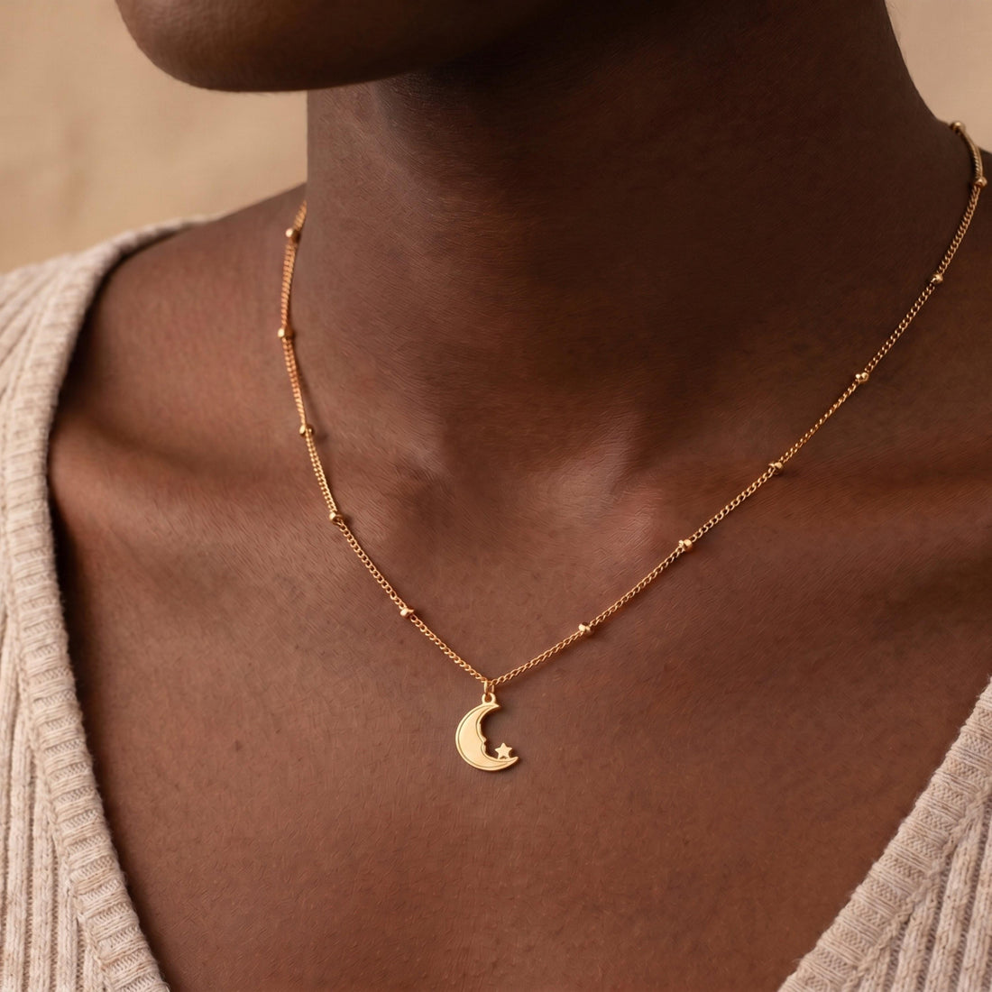 Crescent Moon Star Necklace