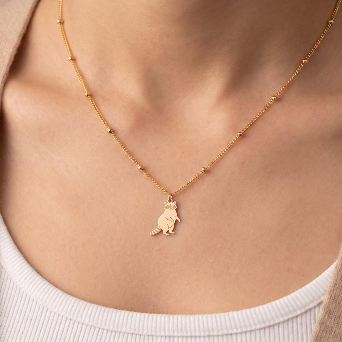 Standing Raccoon Charm Necklace