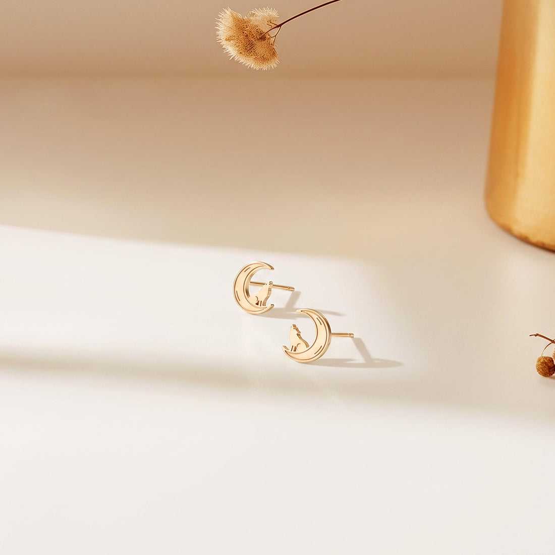 Howling Wolf Moon Stud Earrings