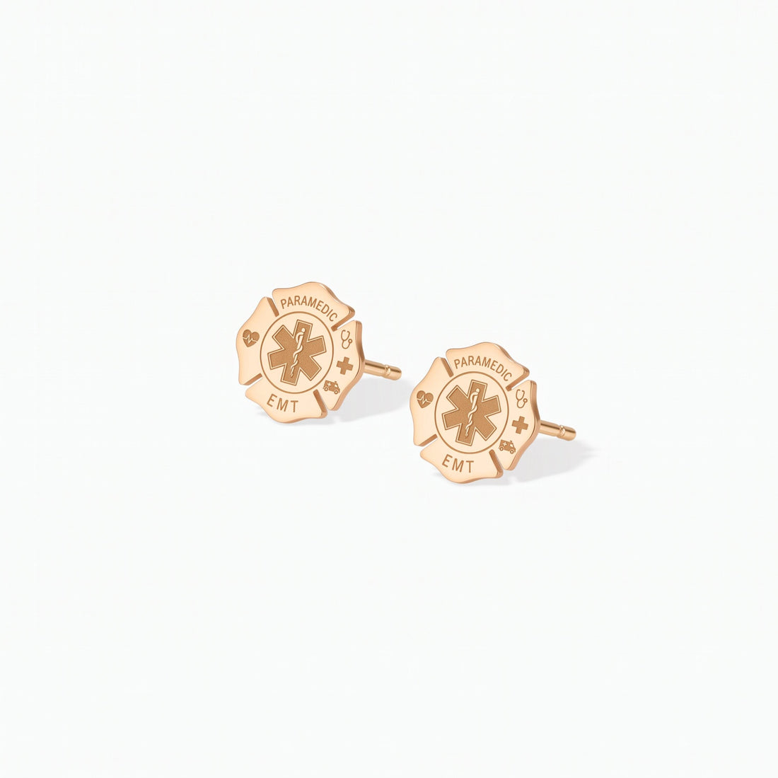 EMT Badge Charm Stud Earrings