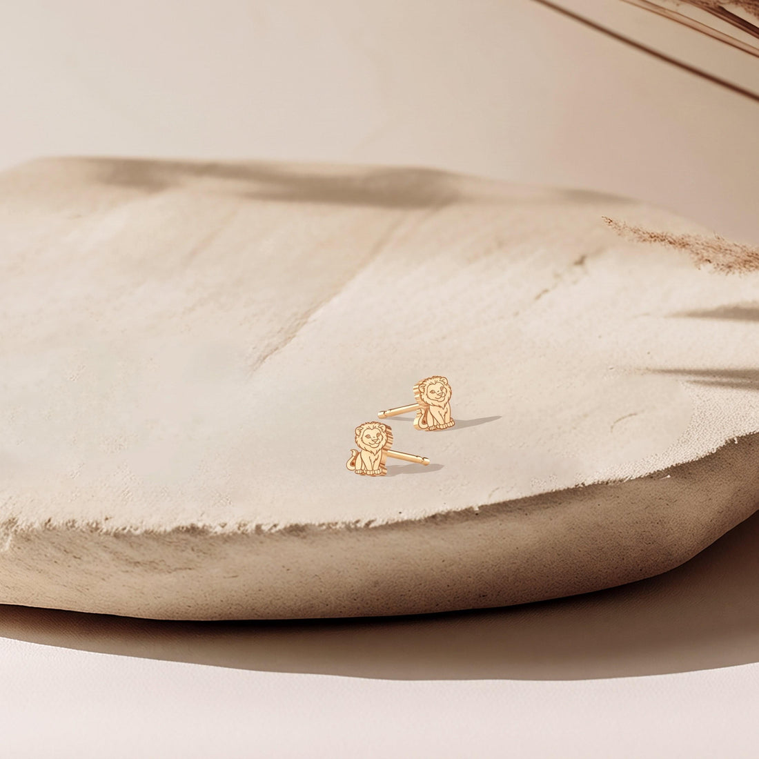 Sitting Lion Cub Stud Earrings