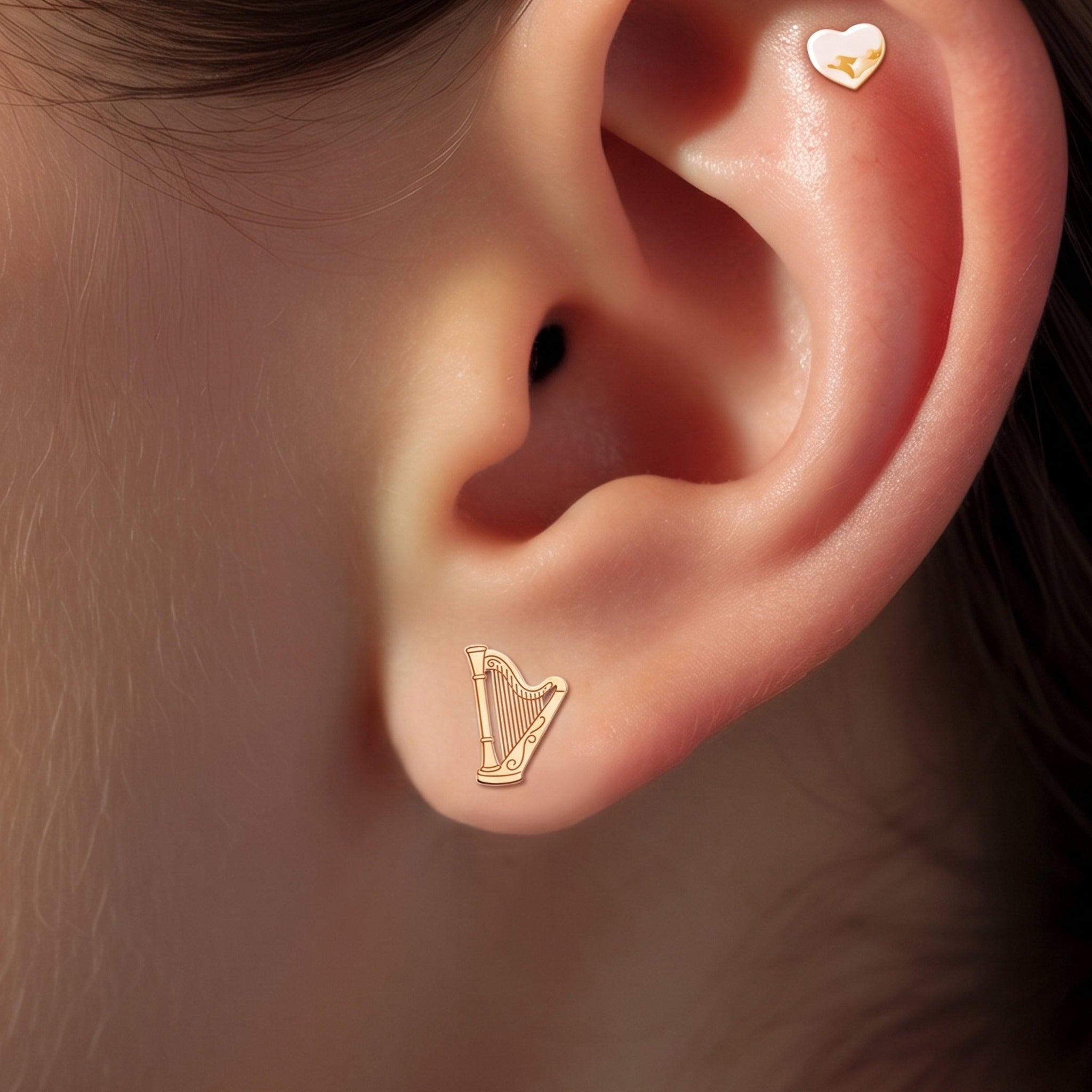 Concert Harp Charm Stud Earrings