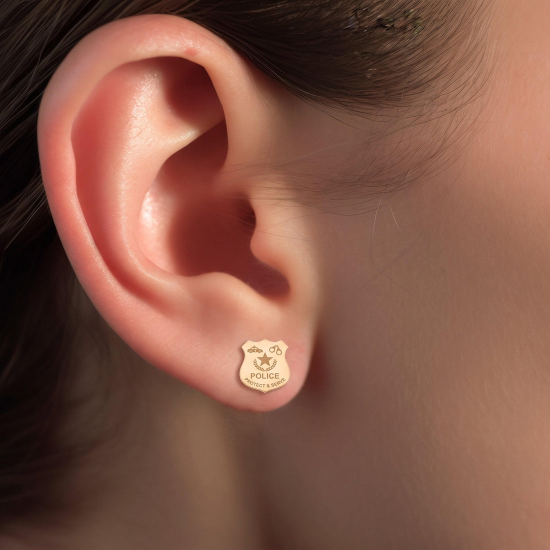 Police Shield Badge Stud Earrings