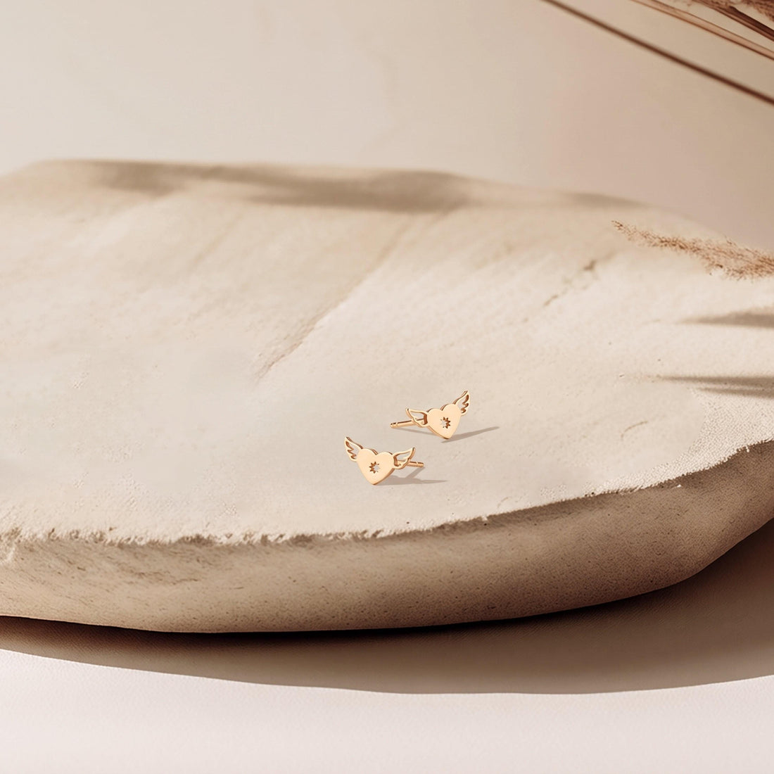 Angel Wing Heart Stud Earrings