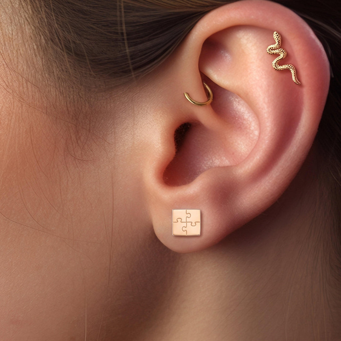 Puzzle Piece Charm Stud Earrings