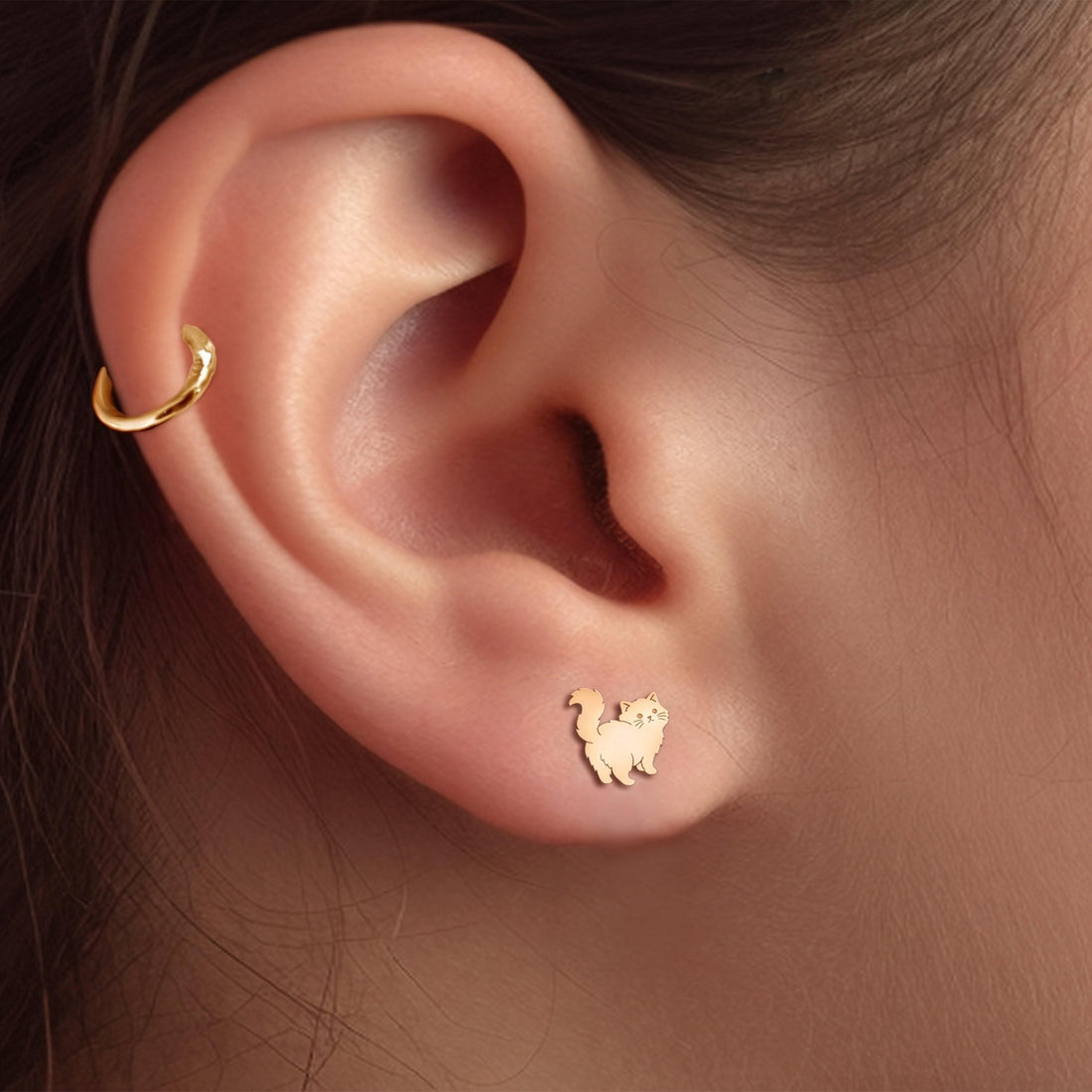 Persian Cat Charm Stud Earrings