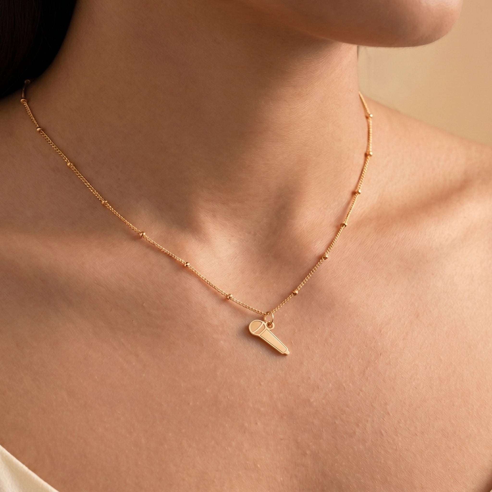 Microphone Charm Beady Necklace