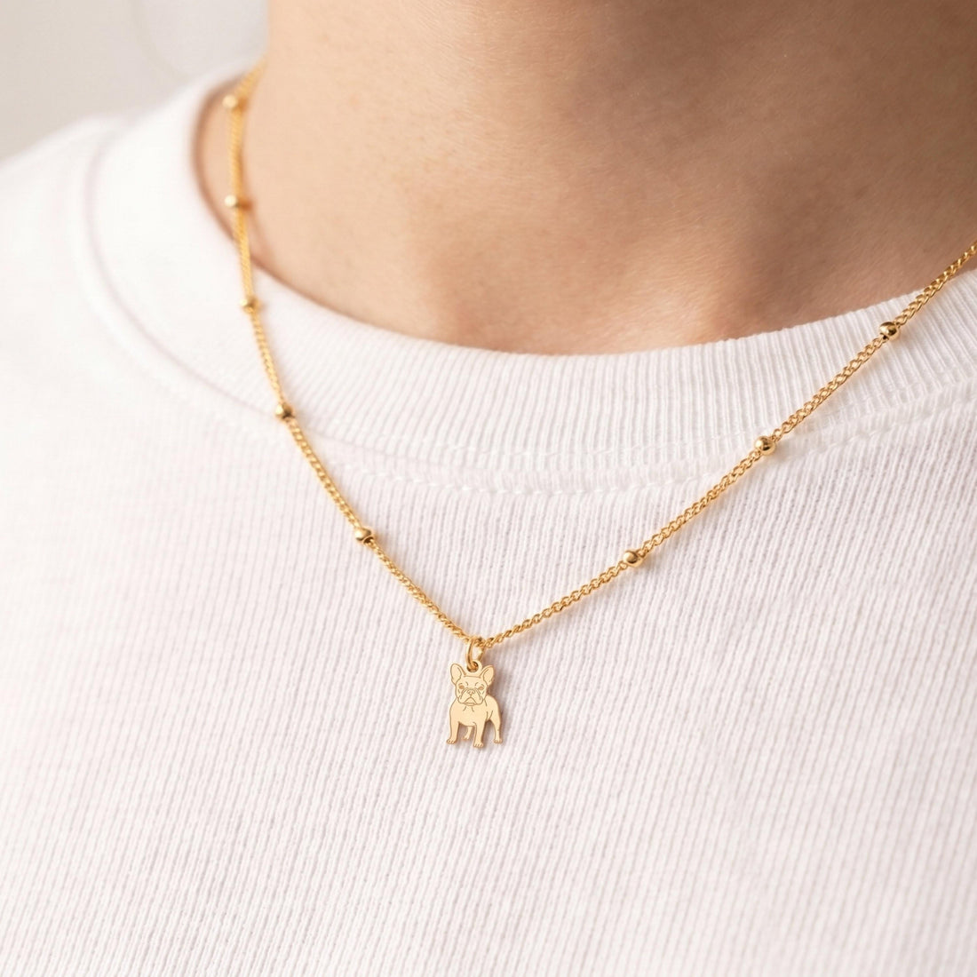 French Bulldog Charm Beady Necklace