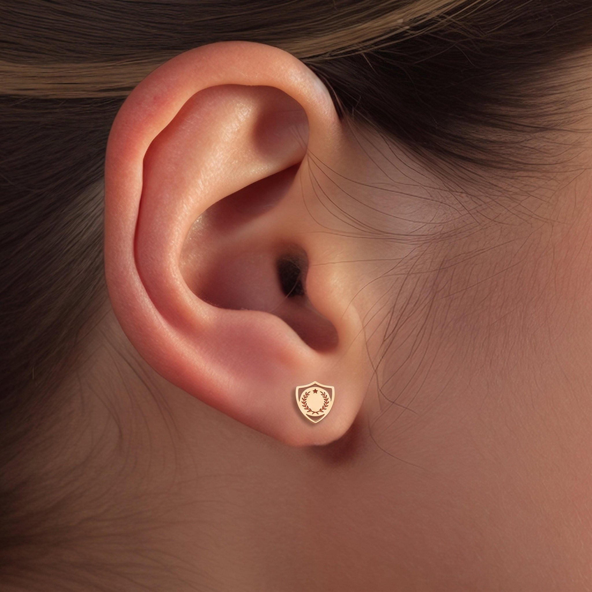 Laurel Crest Charm Stud Earrings