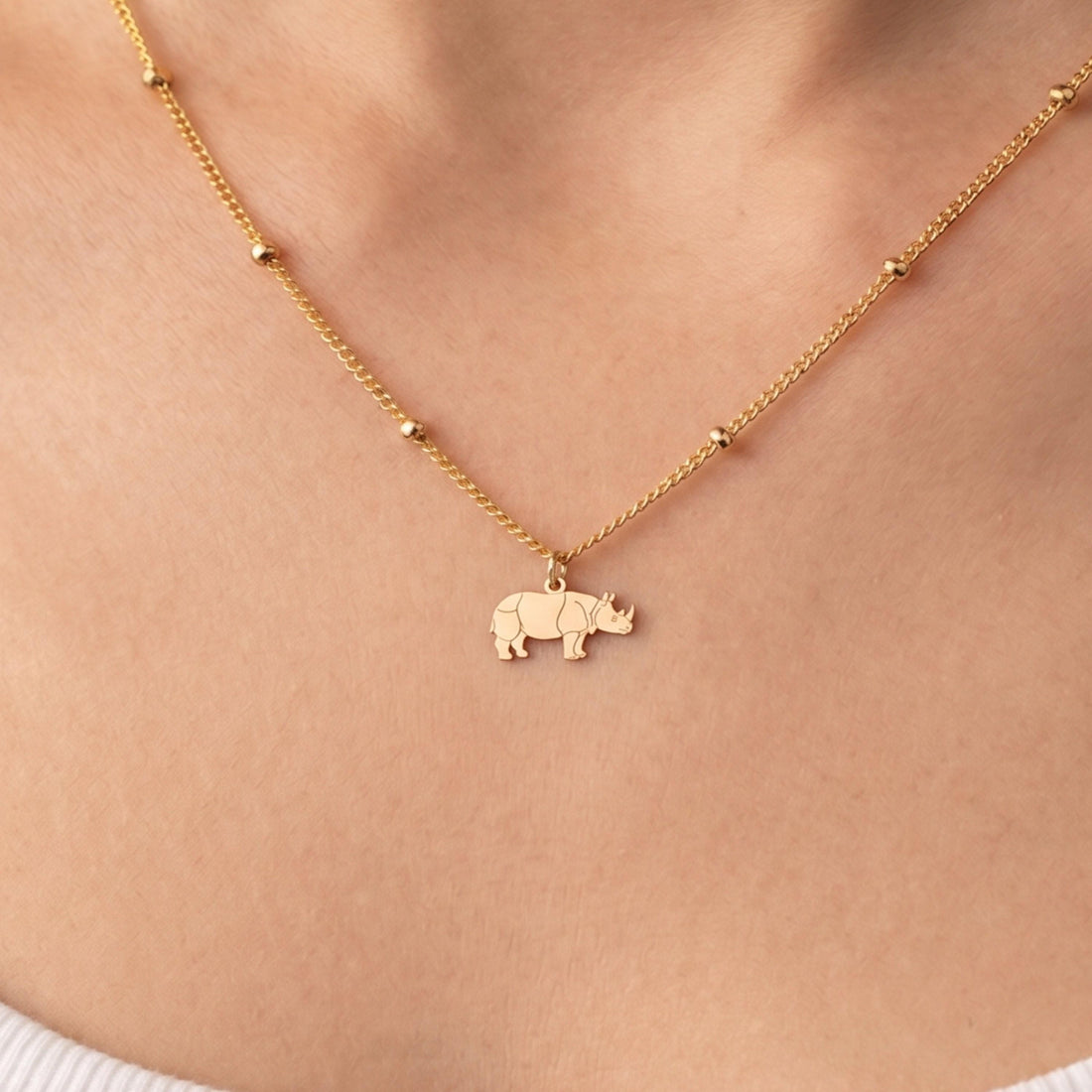 Rhinoceros Charm Beady Necklace