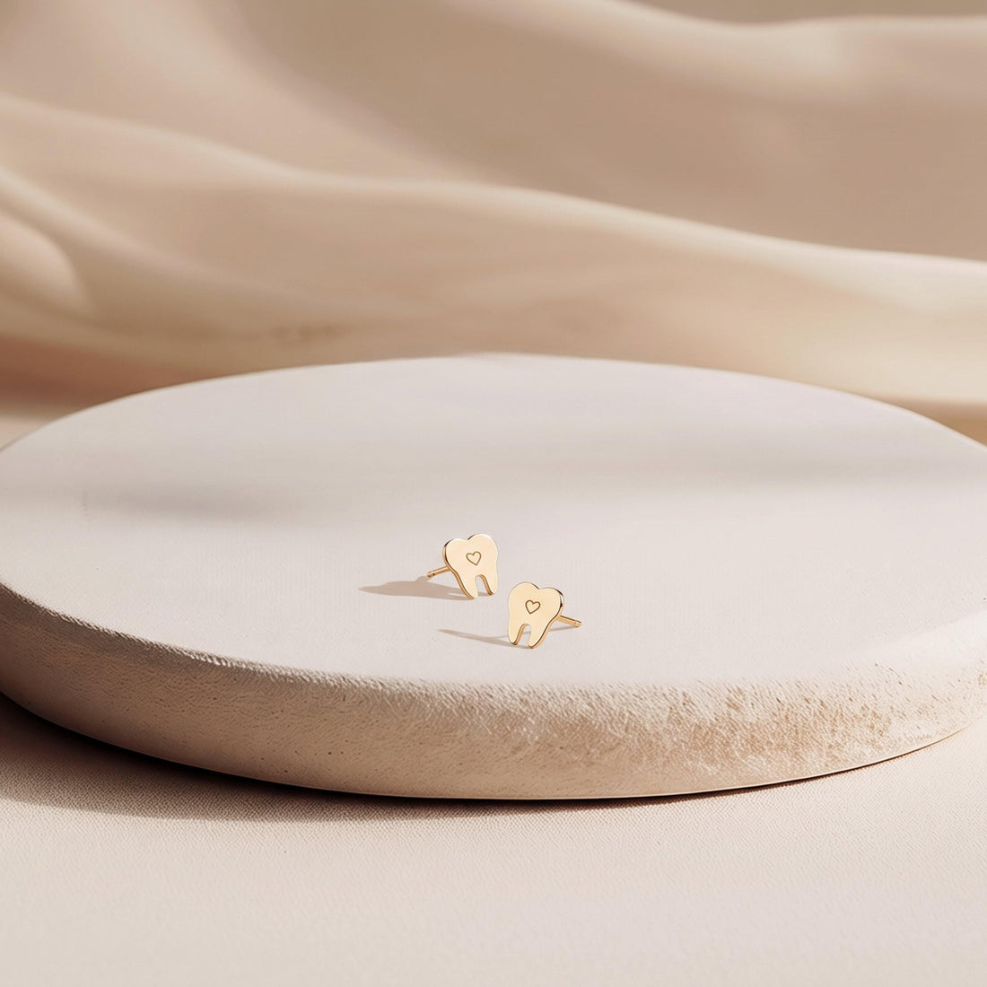 Tooth Heart Charm Stud Earrings