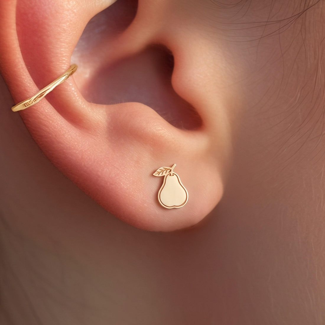 Pear Leaf Fruit Stud Earrings