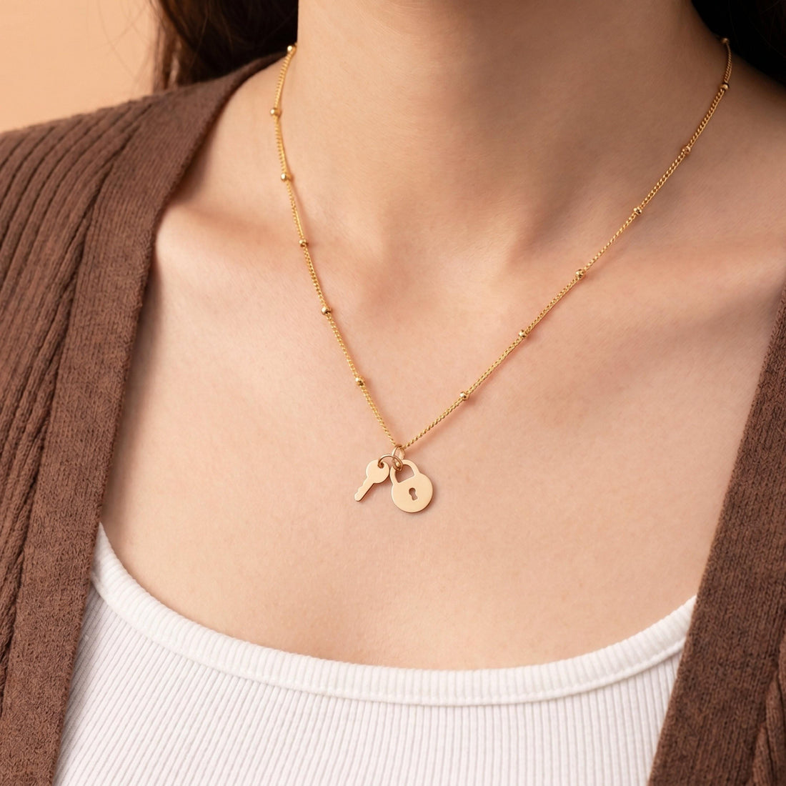 Key And Lock Charm Necklace
