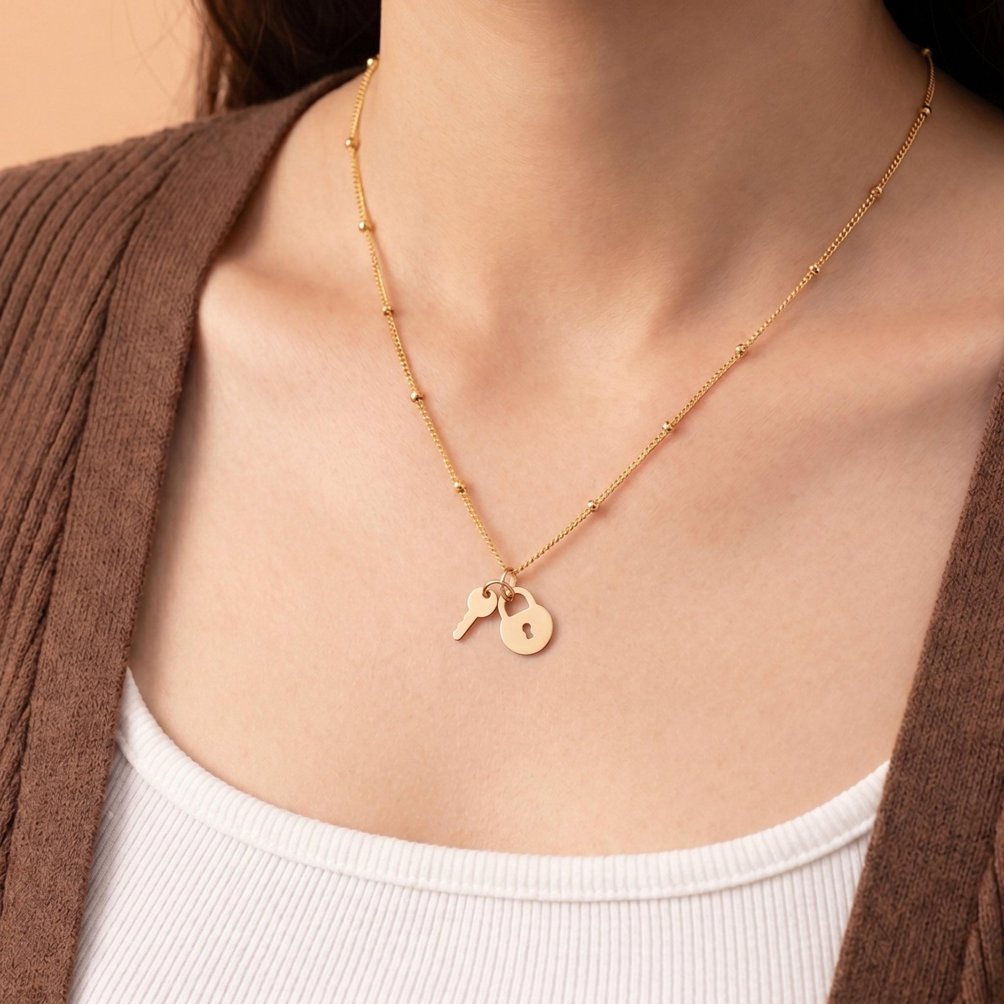 Key And Lock Charm Necklace