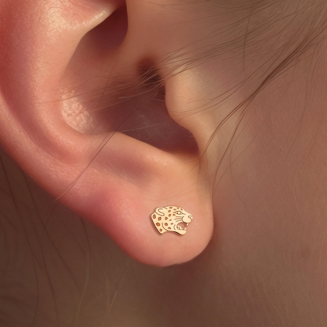 Leopard Head Charm Stud Earrings