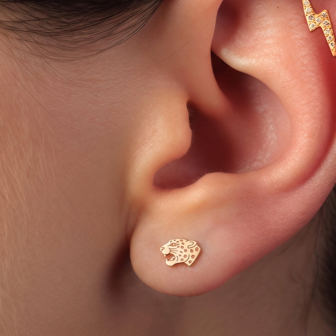 Leopard Head Charm Stud Earrings