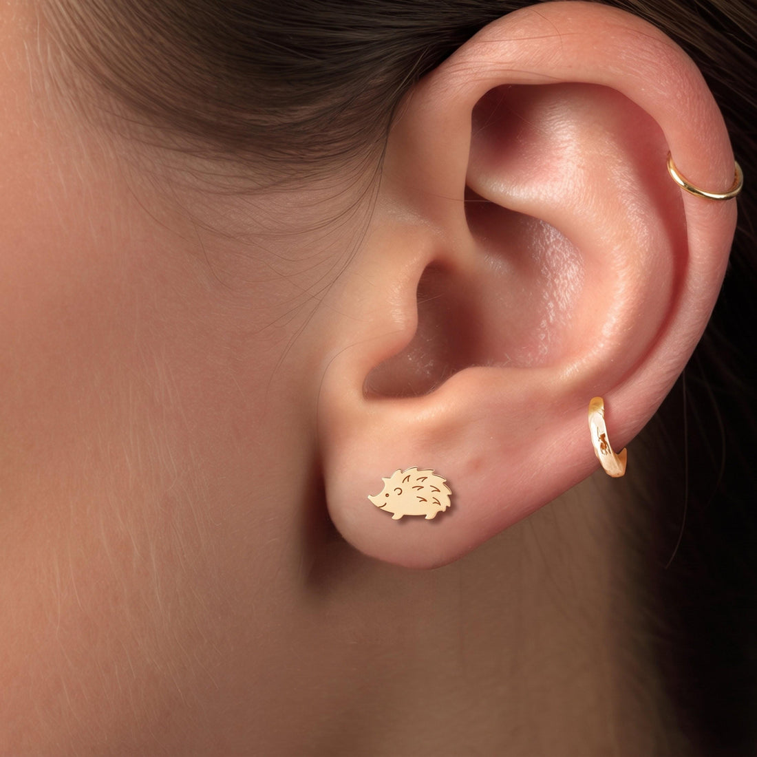Hedgehog Charm Stud Earrings