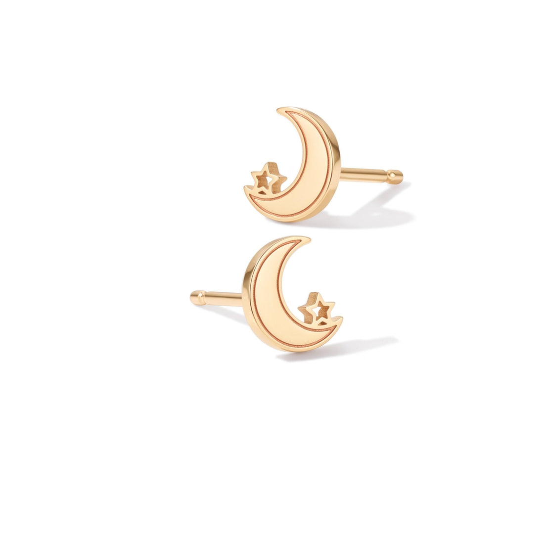 Crescent Moon Star Stud Earrings