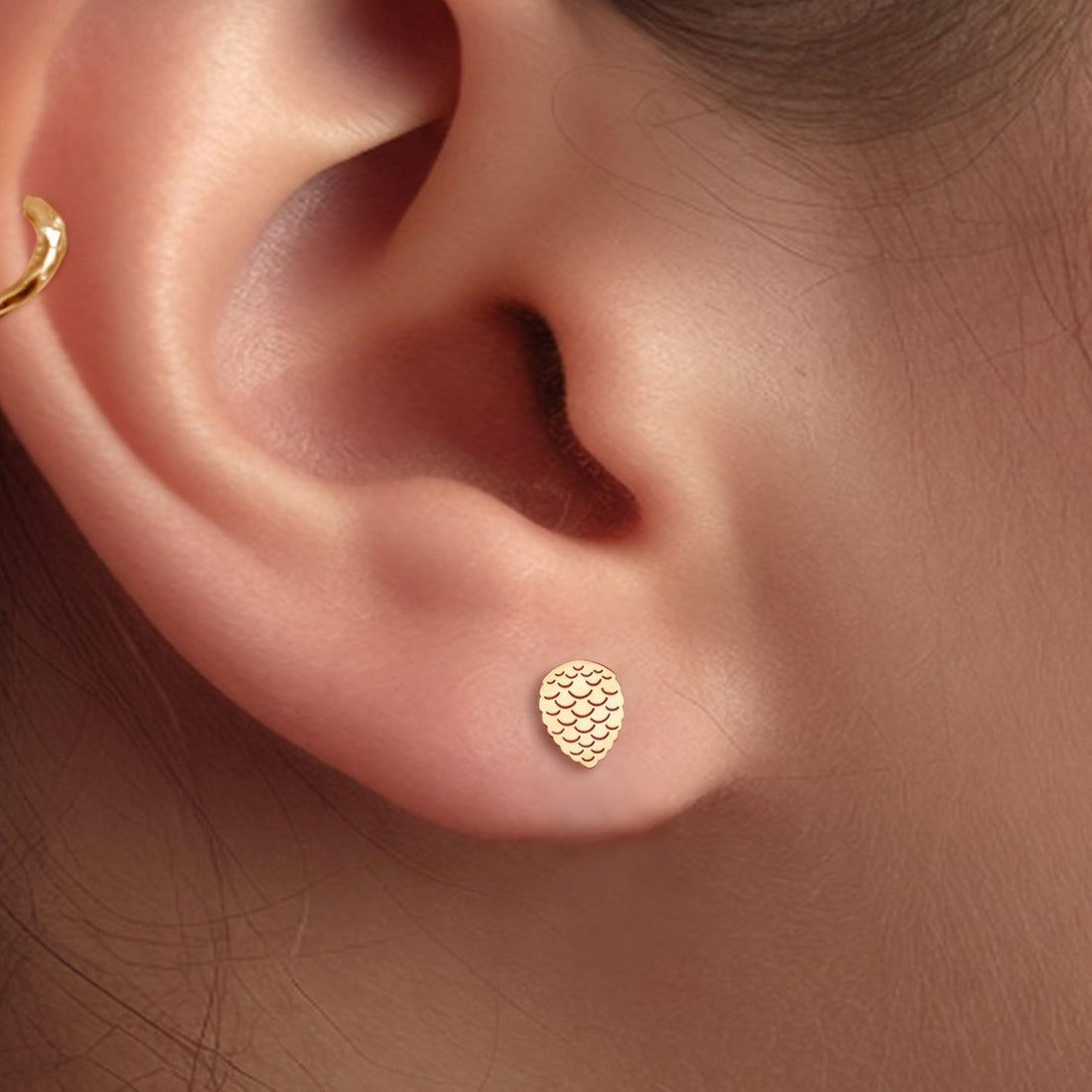 Pinecone Tree Charm Stud Earrings