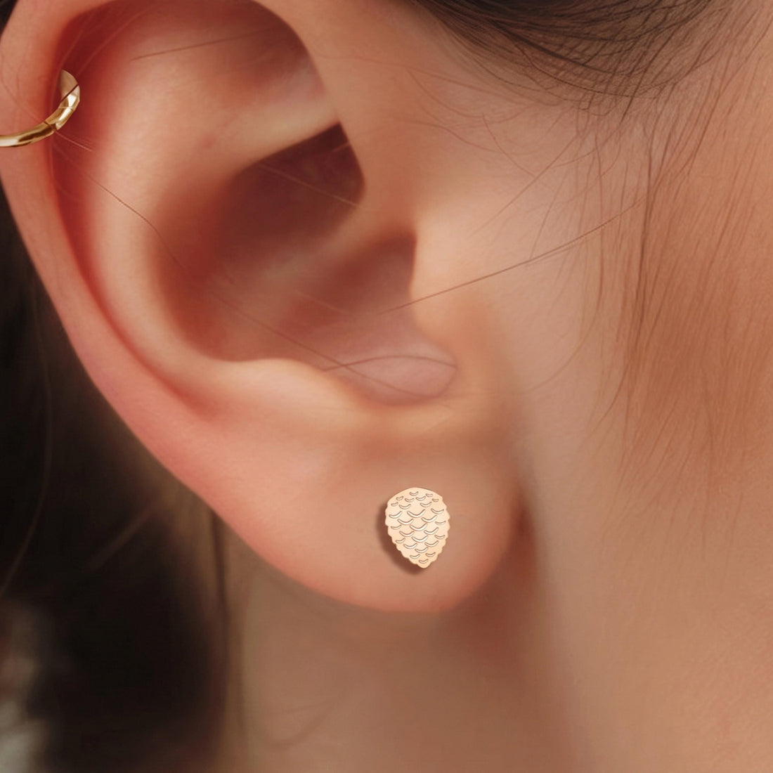 Pinecone Tree Charm Stud Earrings
