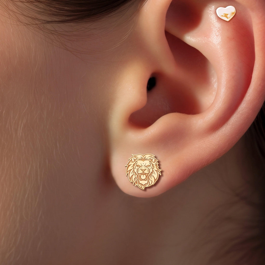 Roaring Lion Head Stud Earrings