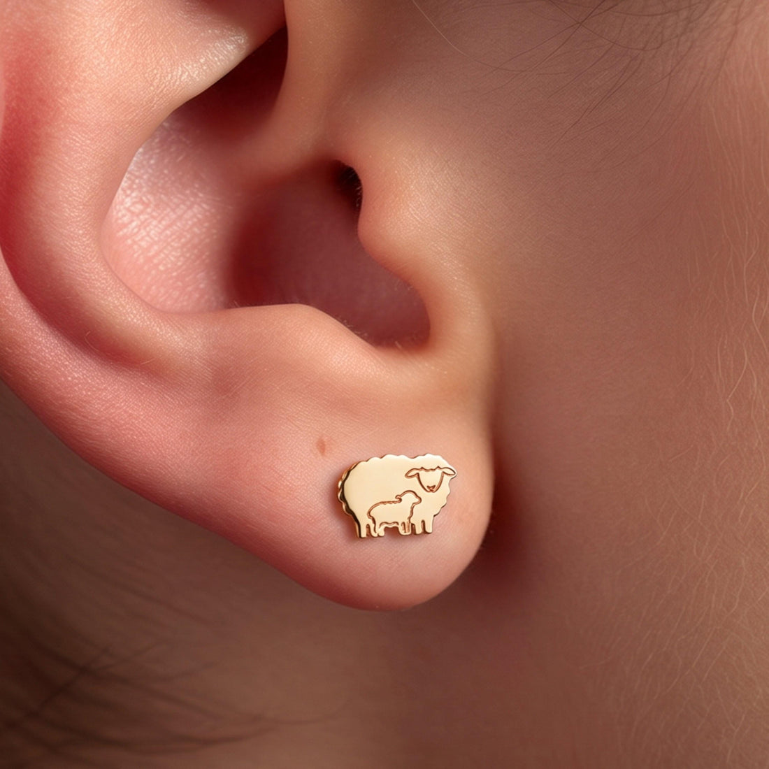 Sheep Lamb Charm Stud Earrings