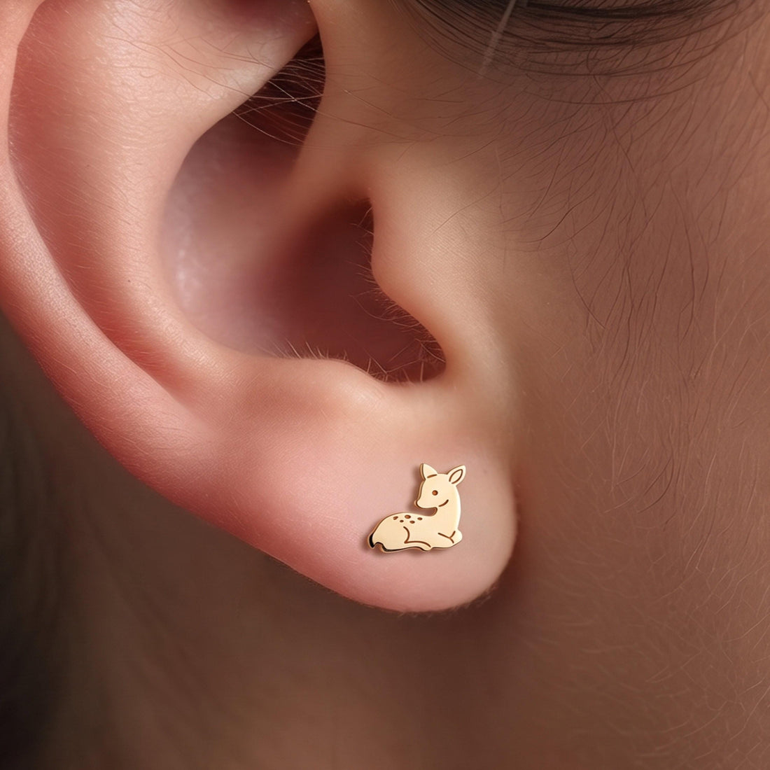 Sitting Deer Fawn Stud Earrings