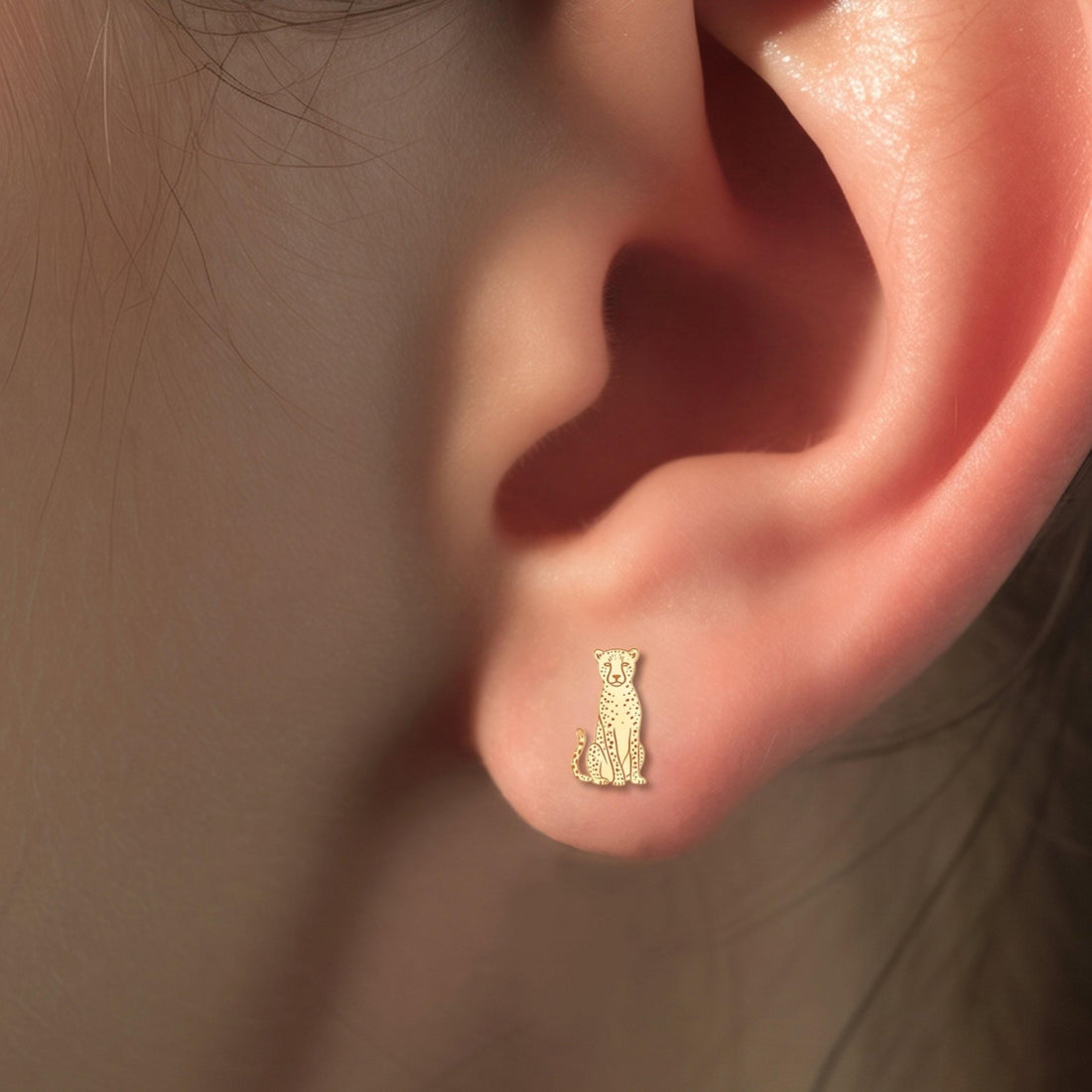 Spotted Cheetah Charm Stud Earrings