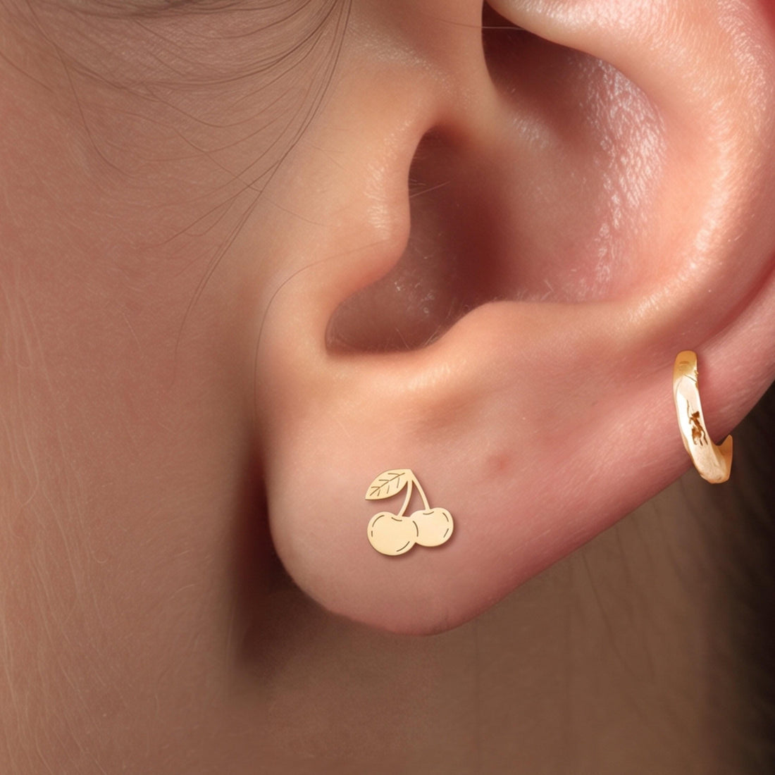 Cherry Pair Charm Stud Earrings
