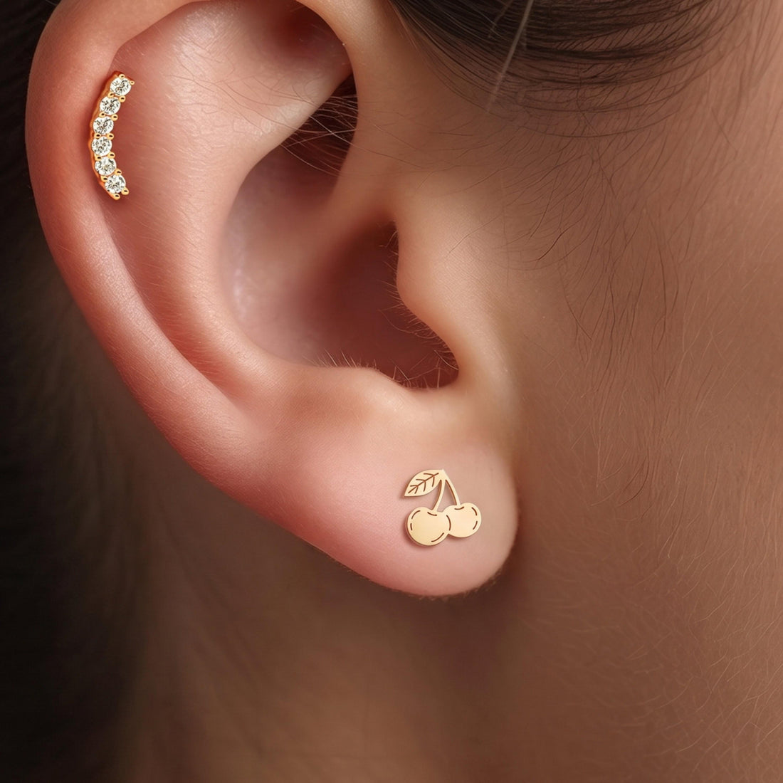 Cherry Pair Charm Stud Earrings