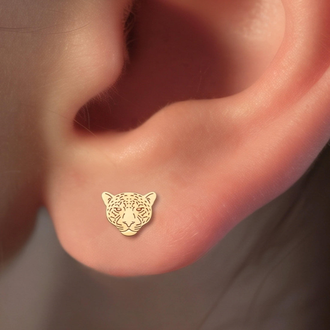 Leopard Cat Charm Stud Earrings