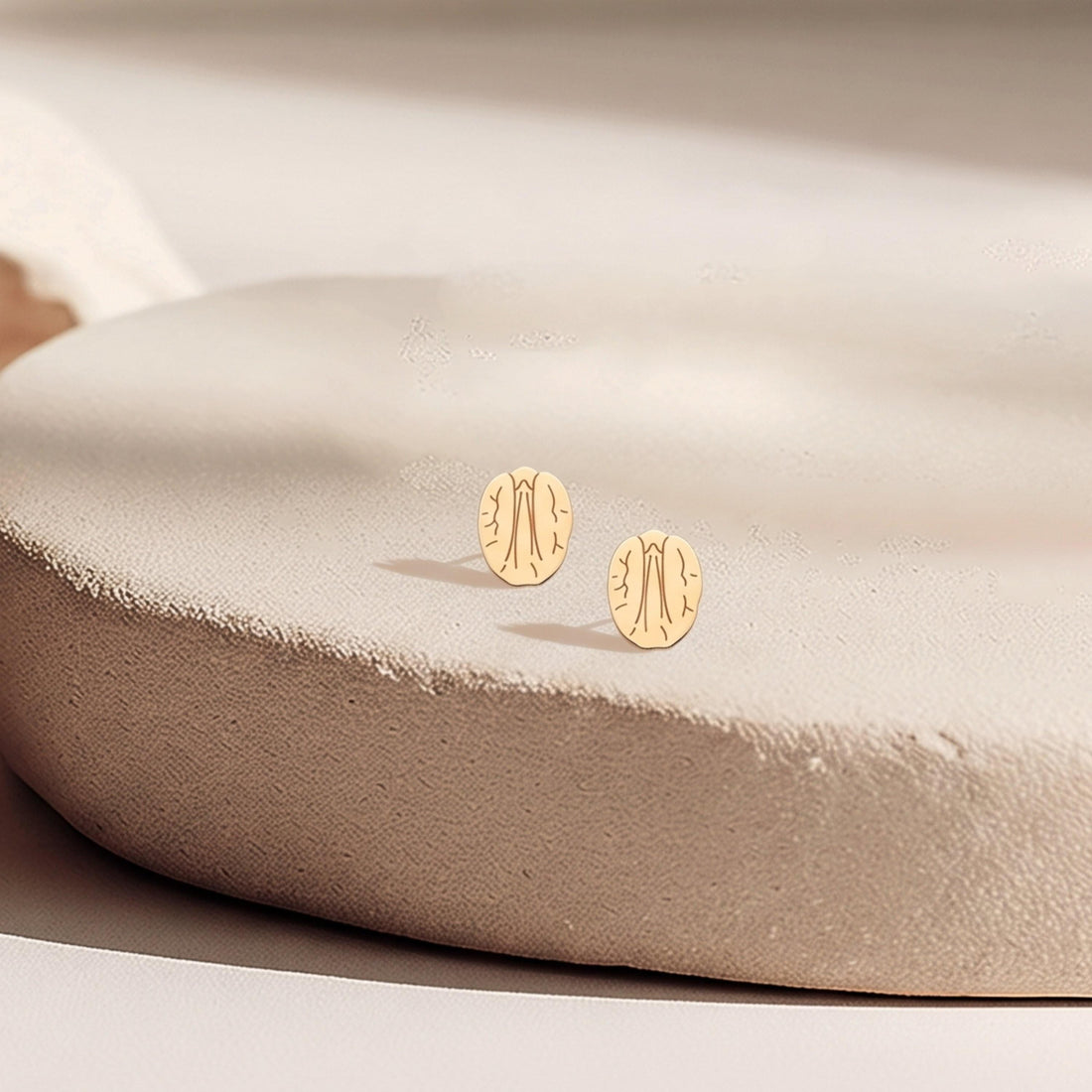 Walnut Nut Charm Stud Earrings