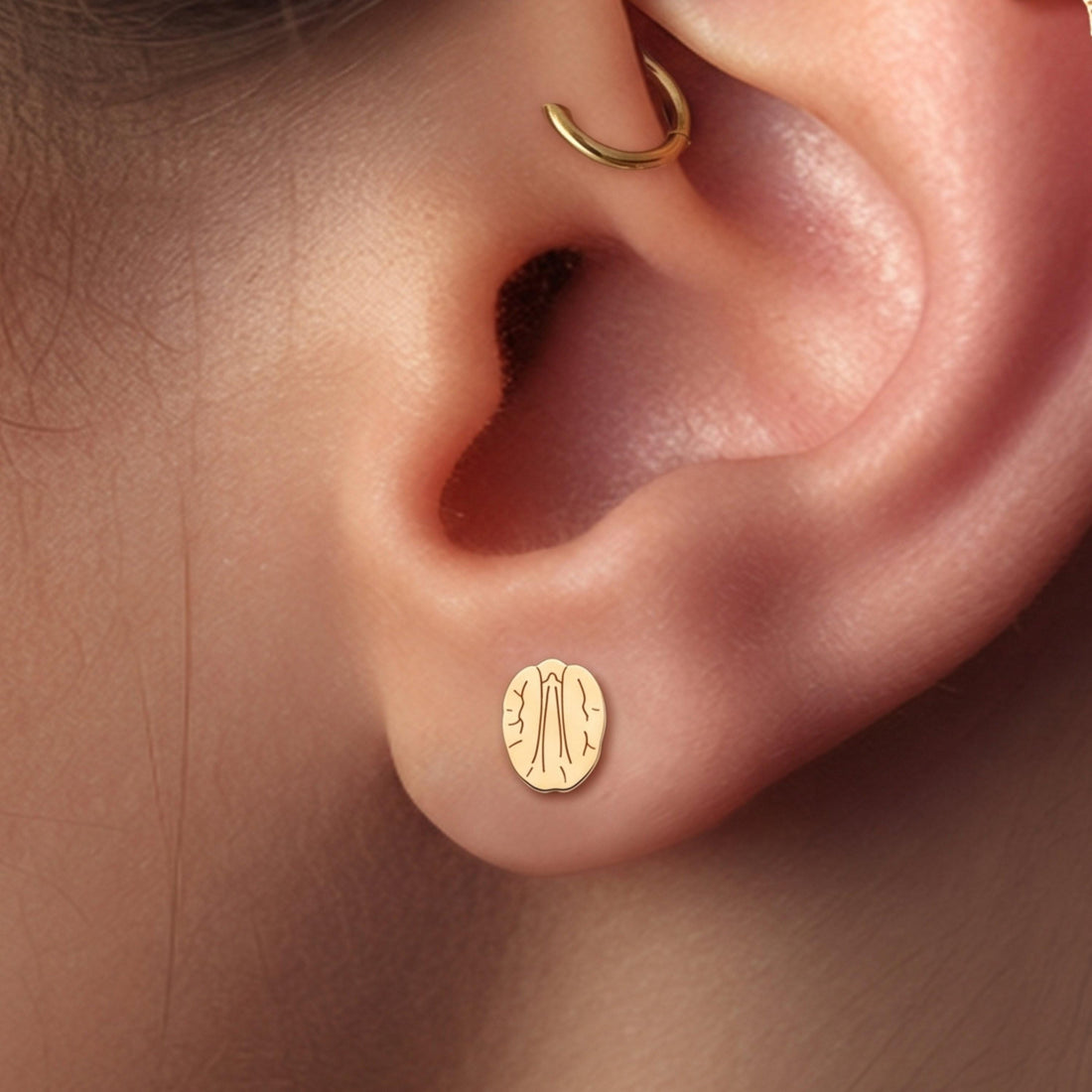 Walnut Nut Charm Stud Earrings