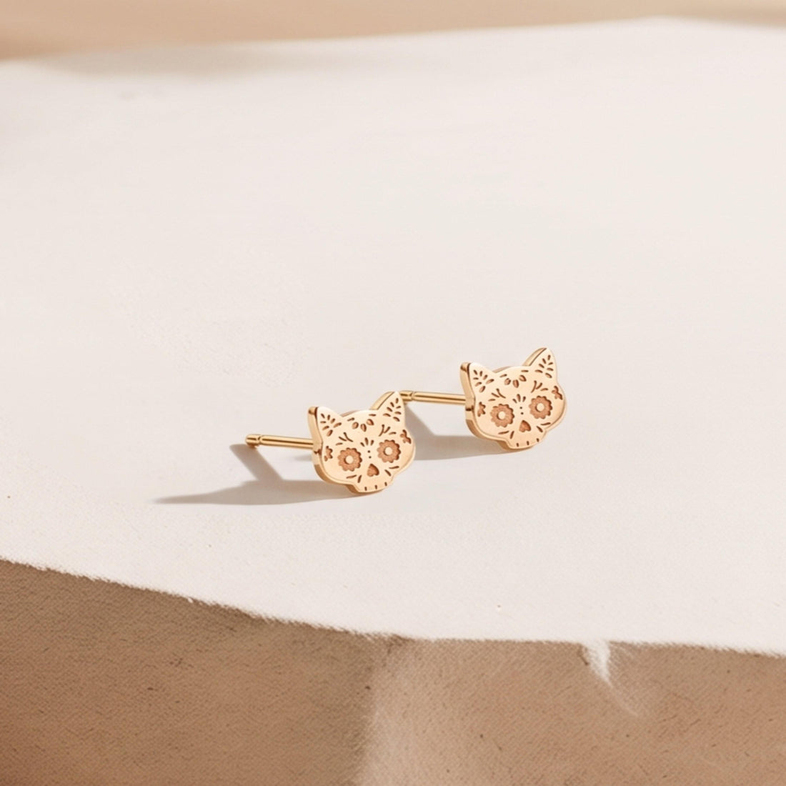 Sugar Skull Cat Stud Earrings
