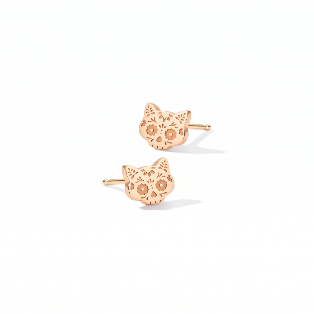 Sugar Skull Cat Stud Earrings