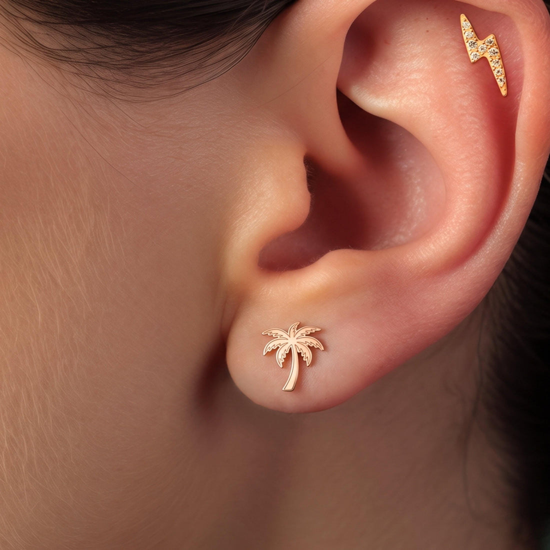 Palm Tree Charm Stud Earrings