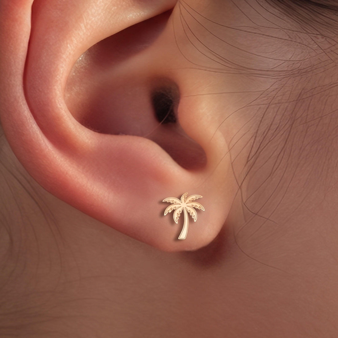 Palm Tree Charm Stud Earrings