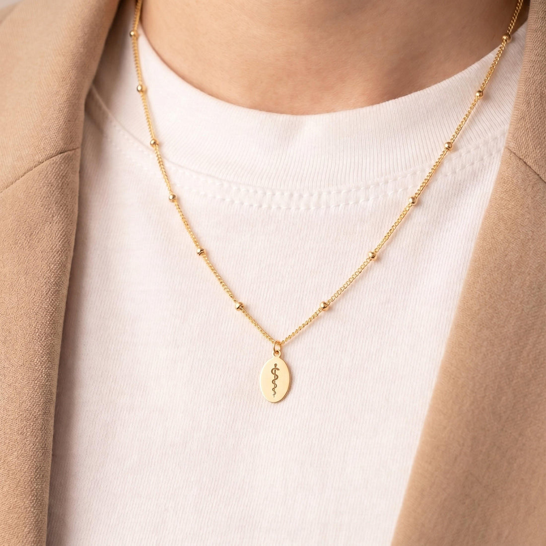 Caduceus Charm Beady Necklace