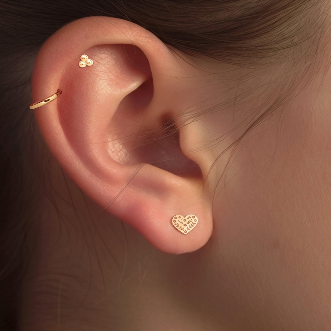 Floral Heart Sugar Skull Stud Earrings