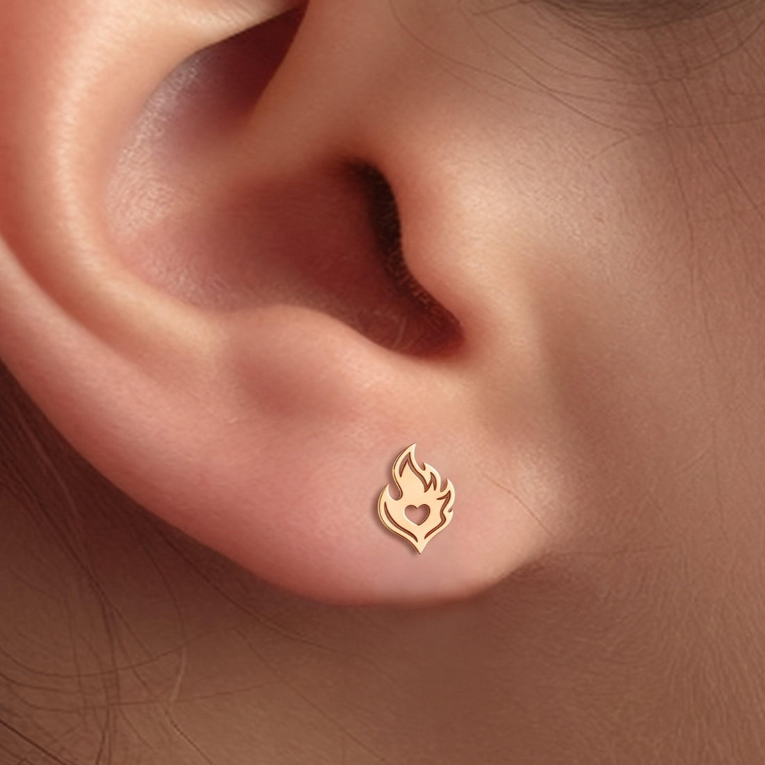 Heart Flame Charm Stud Earrings