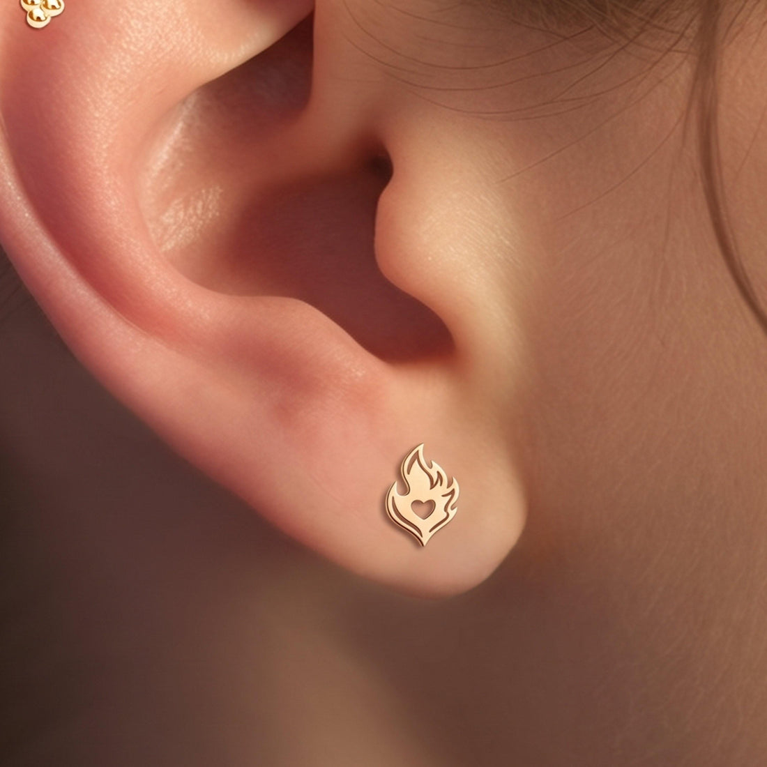 Heart Flame Charm Stud Earrings